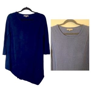 Joan Vass Studio Dark Blue Cashmere Blend Asymmetrical Hem Sweater